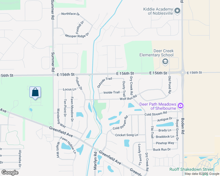 map of restaurants, bars, coffee shops, grocery stores, and more near 12235 Outside Trail Court in Noblesville