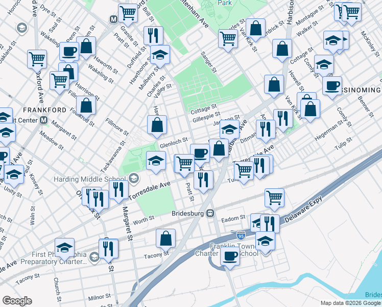 map of restaurants, bars, coffee shops, grocery stores, and more near 2061 Granite Street in Philadelphia