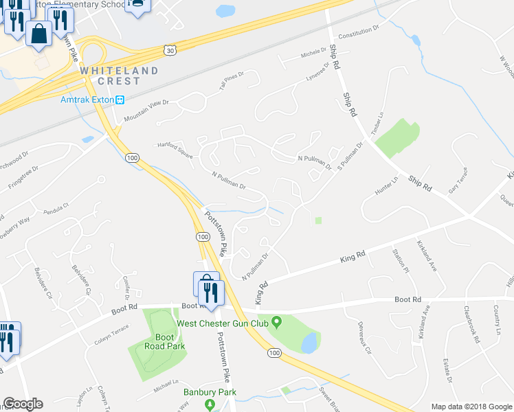 map of restaurants, bars, coffee shops, grocery stores, and more near 256 Walnut Springs Court in West Chester
