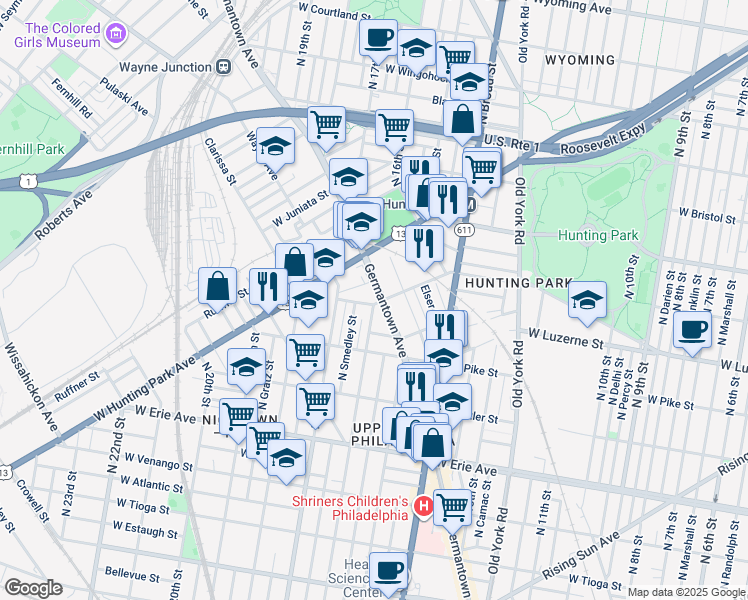 map of restaurants, bars, coffee shops, grocery stores, and more near 4000 Germantown Avenue in Philadelphia