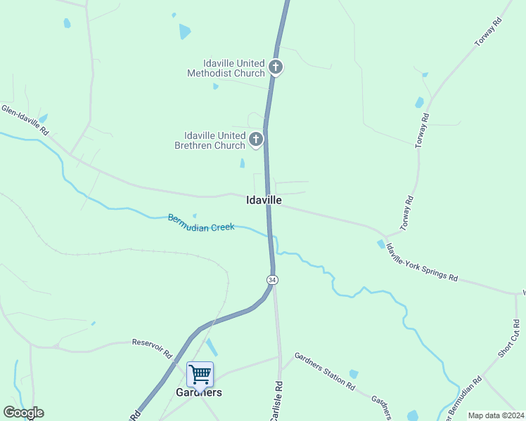 map of restaurants, bars, coffee shops, grocery stores, and more near 3488 Carlisle Road in Gardners