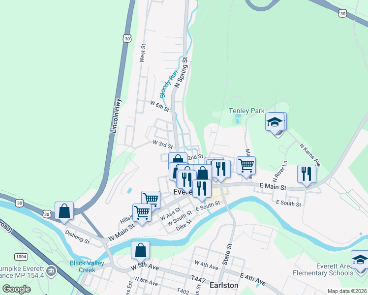 map of restaurants, bars, coffee shops, grocery stores, and more near 299 Center St in Everett