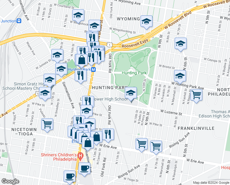 map of restaurants, bars, coffee shops, grocery stores, and more near 4048 North 12th Street in Philadelphia