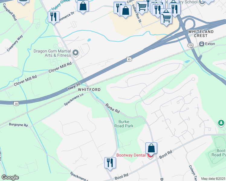map of restaurants, bars, coffee shops, grocery stores, and more near 268 Silverbell Court in West Chester