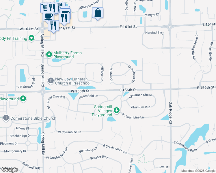 map of restaurants, bars, coffee shops, grocery stores, and more near 142 Bloomfield Lane in Westfield