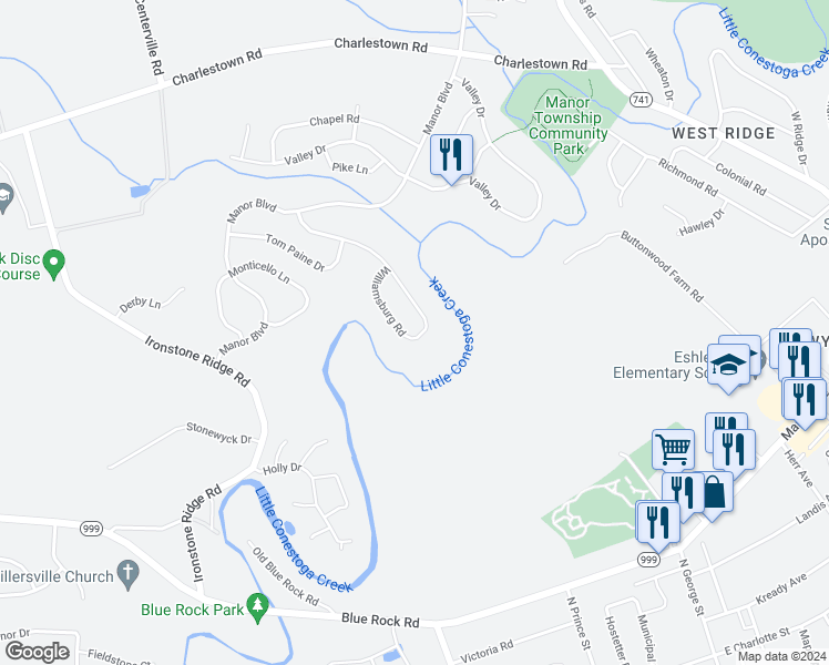 map of restaurants, bars, coffee shops, grocery stores, and more near 1093 Williamsburg Road in Lancaster