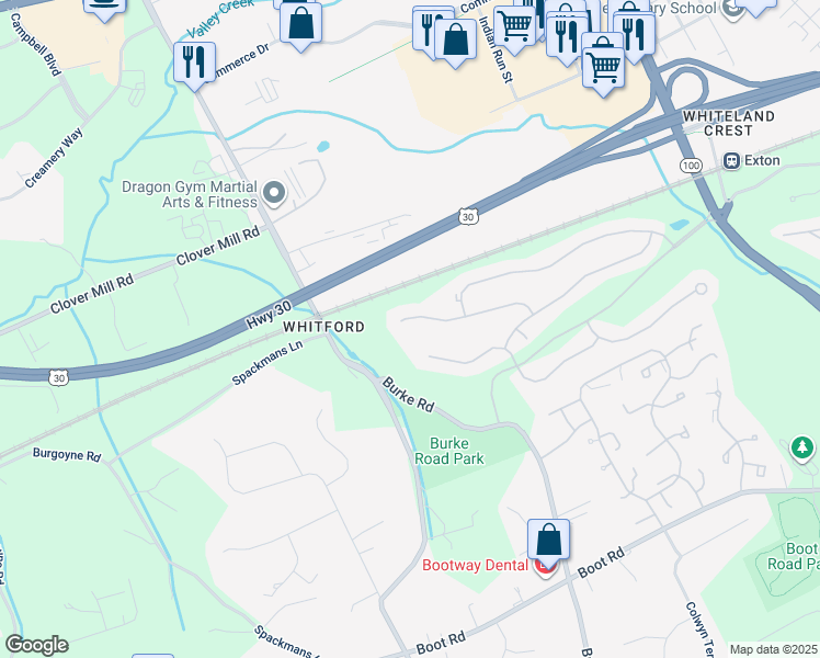 map of restaurants, bars, coffee shops, grocery stores, and more near 268 Silverbell Court in West Chester
