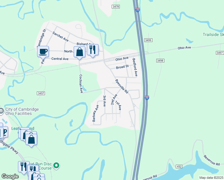 map of restaurants, bars, coffee shops, grocery stores, and more near in Guernsey County