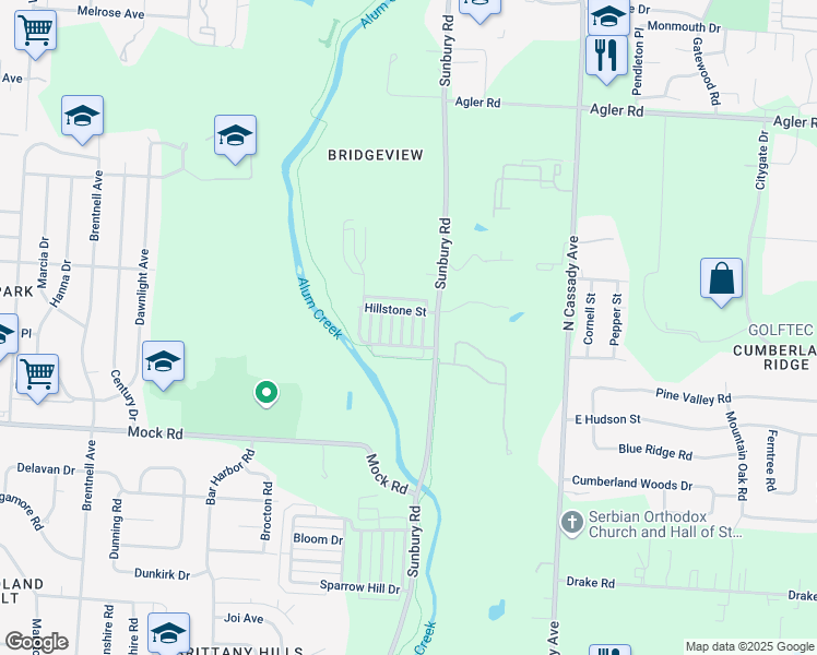 map of restaurants, bars, coffee shops, grocery stores, and more near 2163 Painted Cliff Drive in Columbus