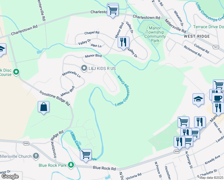 map of restaurants, bars, coffee shops, grocery stores, and more near 1094 Williamsburg Road in Lancaster
