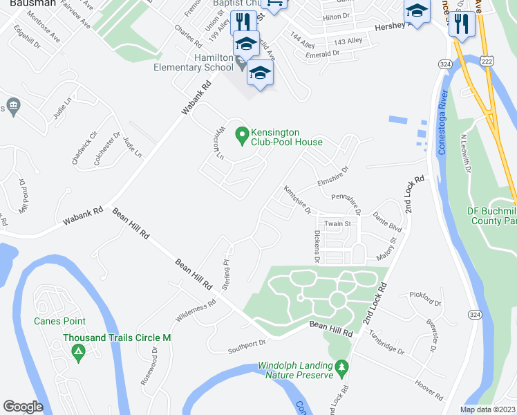 map of restaurants, bars, coffee shops, grocery stores, and more near 784 Sterling Place in Lancaster