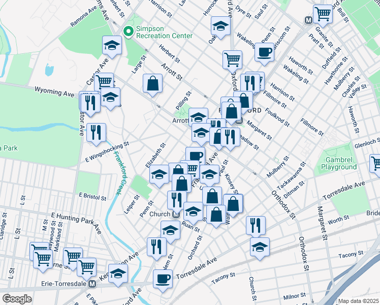 map of restaurants, bars, coffee shops, grocery stores, and more near 1506 Sellers Street in Philadelphia
