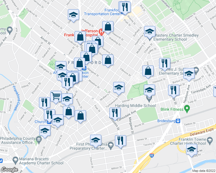 map of restaurants, bars, coffee shops, grocery stores, and more near 4683 Hawthorne Street in Philadelphia