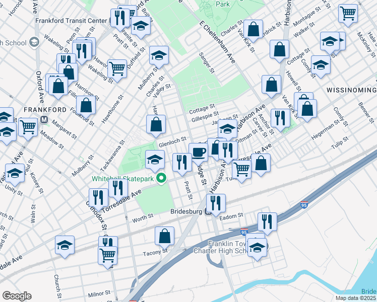 map of restaurants, bars, coffee shops, grocery stores, and more near 2055 Granite Street in Philadelphia