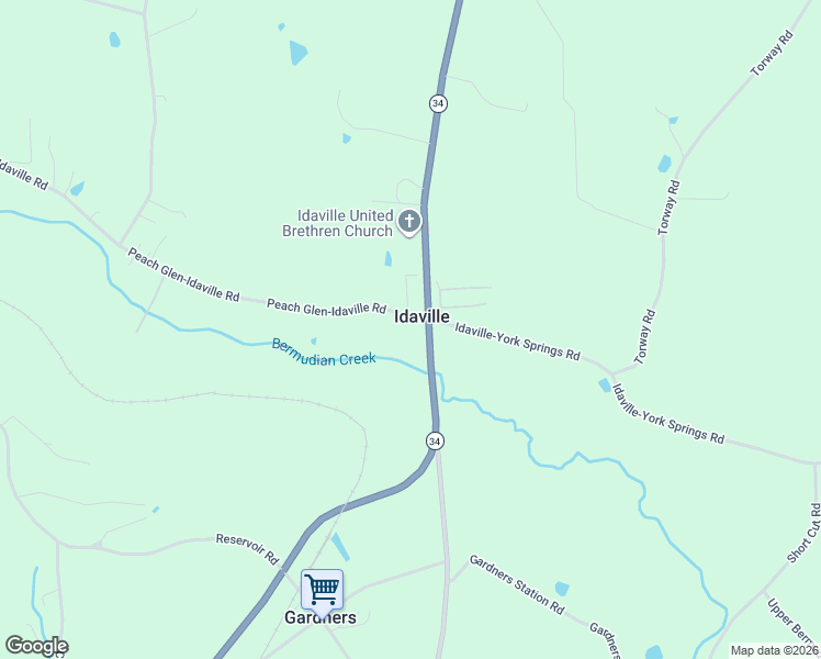 map of restaurants, bars, coffee shops, grocery stores, and more near 3488 Carlisle Road in Gardners