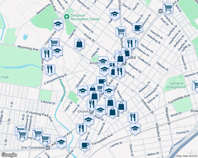 map of restaurants, bars, coffee shops, grocery stores, and more near 1506 Sellers Street in Philadelphia