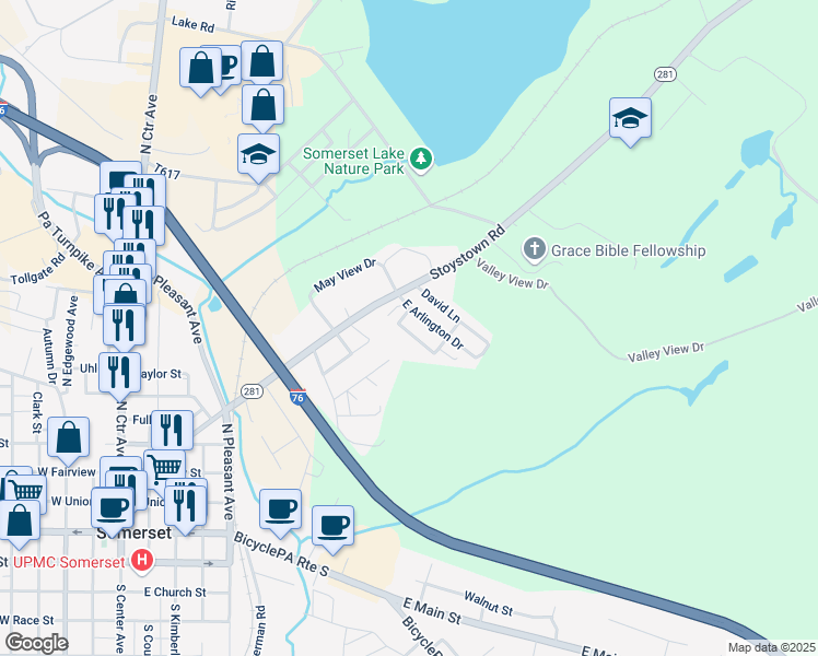 map of restaurants, bars, coffee shops, grocery stores, and more near 152 Central Park Place in Somerset