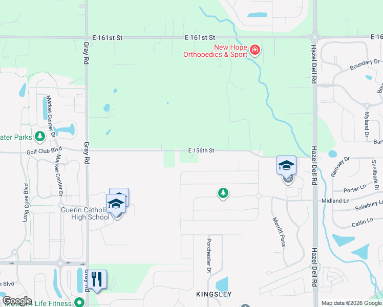 map of restaurants, bars, coffee shops, grocery stores, and more near 5263 East 156th Street in Noblesville