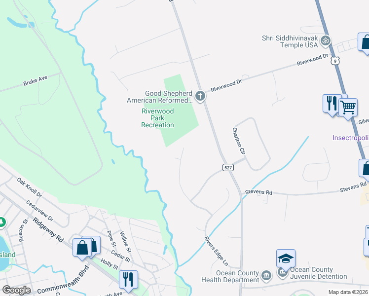map of restaurants, bars, coffee shops, grocery stores, and more near 2684 Rolling Ridge Lane in Toms River