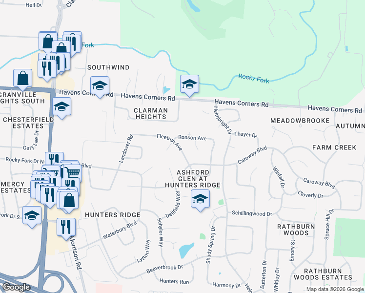 map of restaurants, bars, coffee shops, grocery stores, and more near 743 Fleetrun Avenue in Columbus