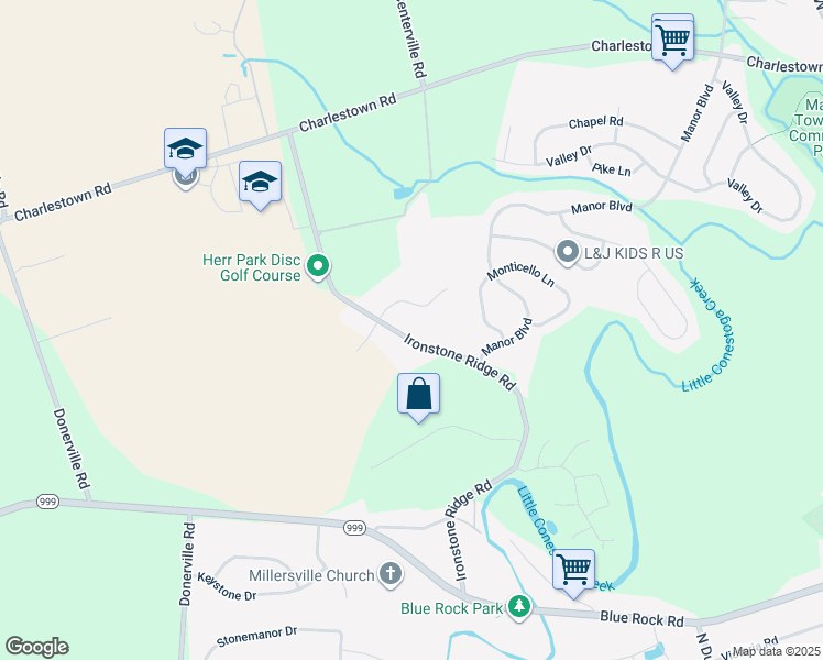 map of restaurants, bars, coffee shops, grocery stores, and more near 209 Ironstone Ridge Road in Lancaster