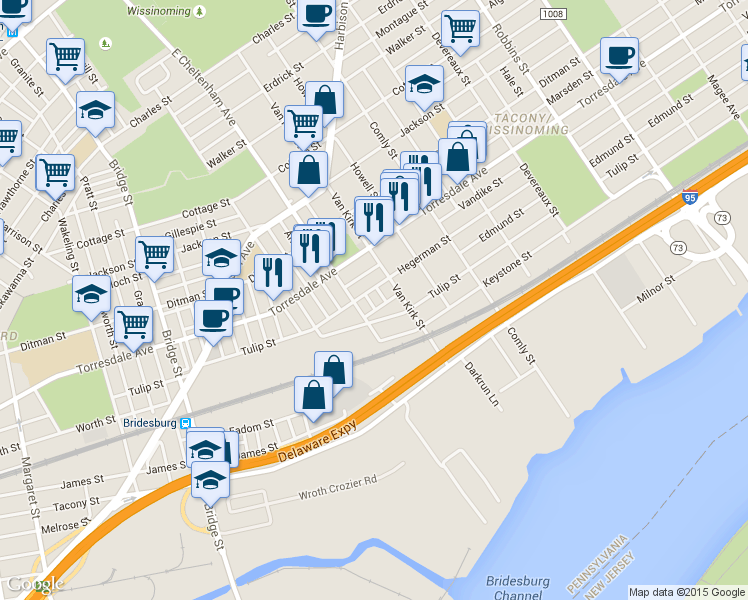 map of restaurants, bars, coffee shops, grocery stores, and more near 4813 Rosalie Street in Philadelphia
