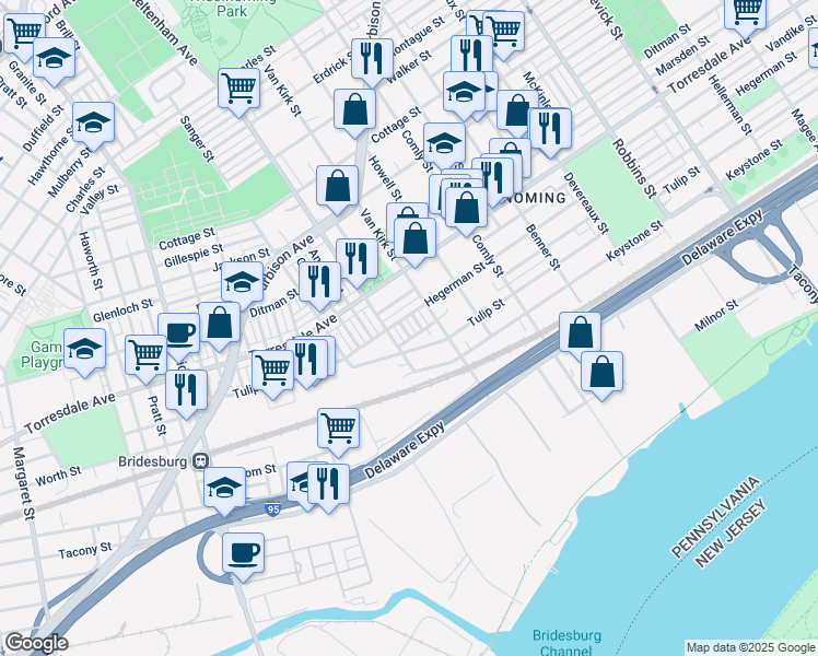 map of restaurants, bars, coffee shops, grocery stores, and more near 4813 Rosalie Street in Philadelphia