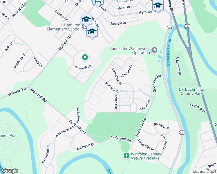 map of restaurants, bars, coffee shops, grocery stores, and more near 200 Kentshire Drive in Lancaster