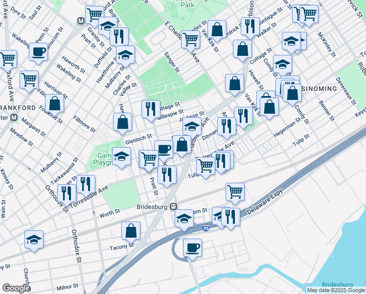 map of restaurants, bars, coffee shops, grocery stores, and more near 5249 Ditman Street in Philadelphia