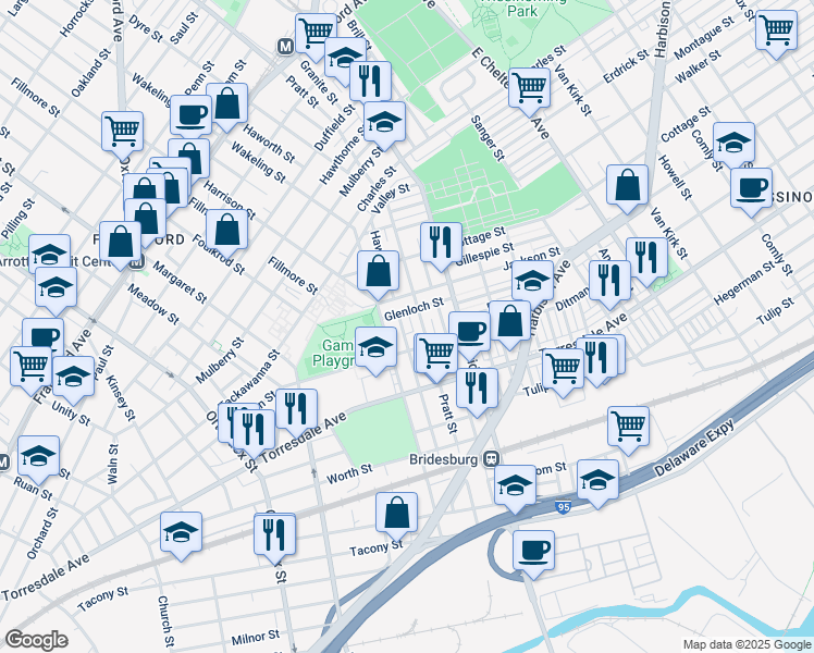 map of restaurants, bars, coffee shops, grocery stores, and more near 1955 Haworth Street in Philadelphia