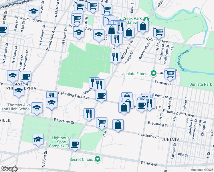 map of restaurants, bars, coffee shops, grocery stores, and more near 4343 Whitaker Avenue in Philadelphia