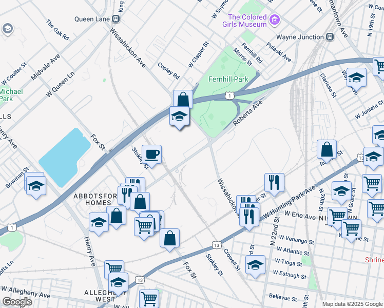 map of restaurants, bars, coffee shops, grocery stores, and more near 2661 Roberts Avenue in Philadelphia