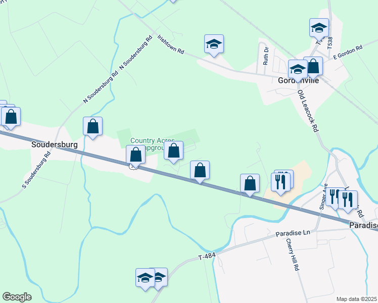 map of restaurants, bars, coffee shops, grocery stores, and more near 20 Leven Road in Gordonville