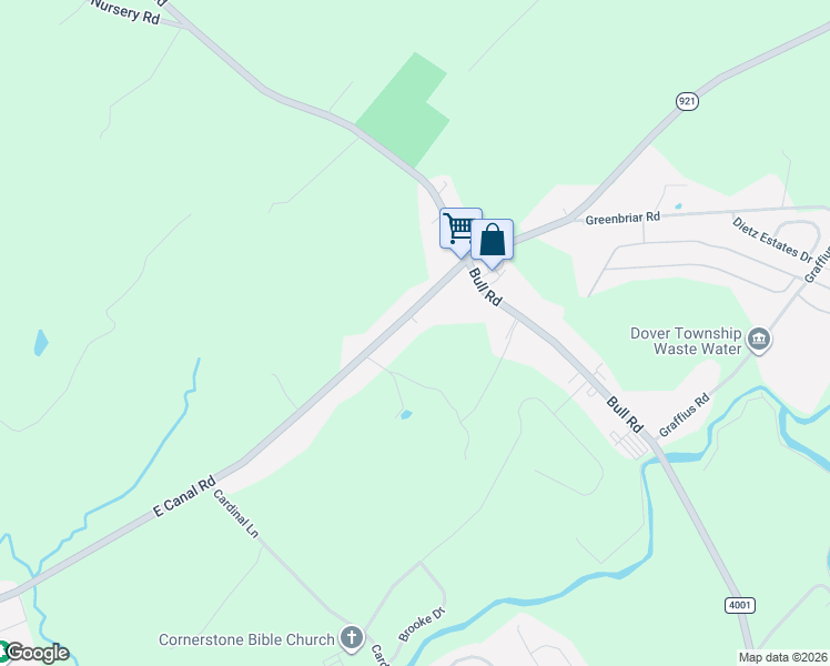 map of restaurants, bars, coffee shops, grocery stores, and more near 1070 East Canal Road in Dover