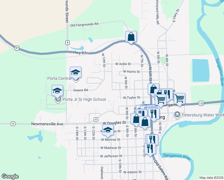 map of restaurants, bars, coffee shops, grocery stores, and more near 498 W Rutledge St in Petersburg