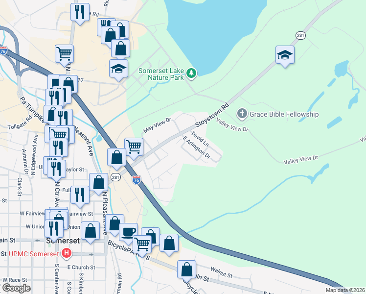 map of restaurants, bars, coffee shops, grocery stores, and more near 152 Central Park Place in Somerset