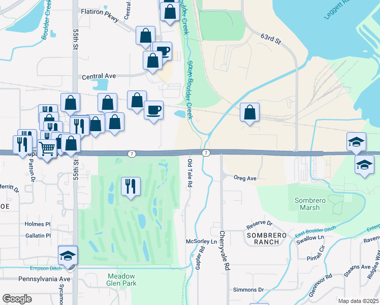 map of restaurants, bars, coffee shops, grocery stores, and more near 1555 Old Tale Road in Boulder