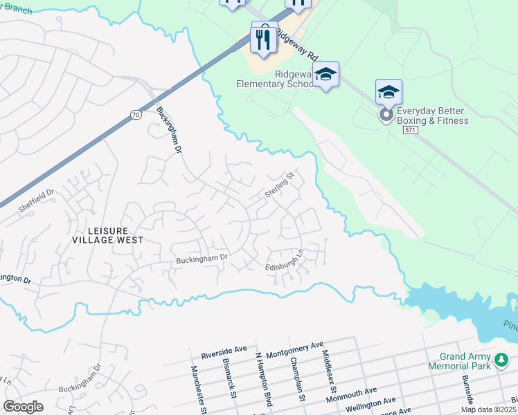 map of restaurants, bars, coffee shops, grocery stores, and more near 101A Buckingham Drive in Manchester Township