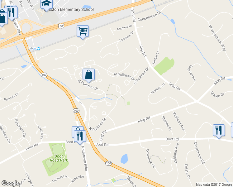 map of restaurants, bars, coffee shops, grocery stores, and more near 1059 Harriman Court in West Chester