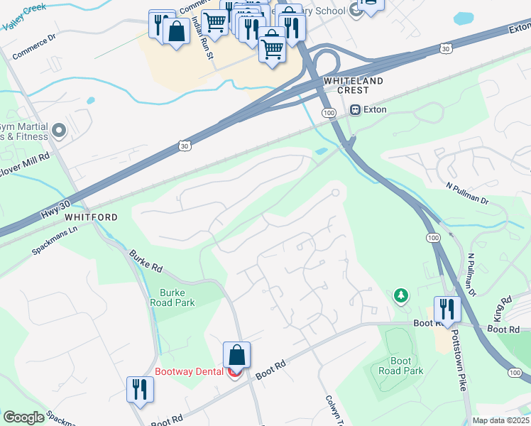 map of restaurants, bars, coffee shops, grocery stores, and more near 181 Pendula Court in West Chester