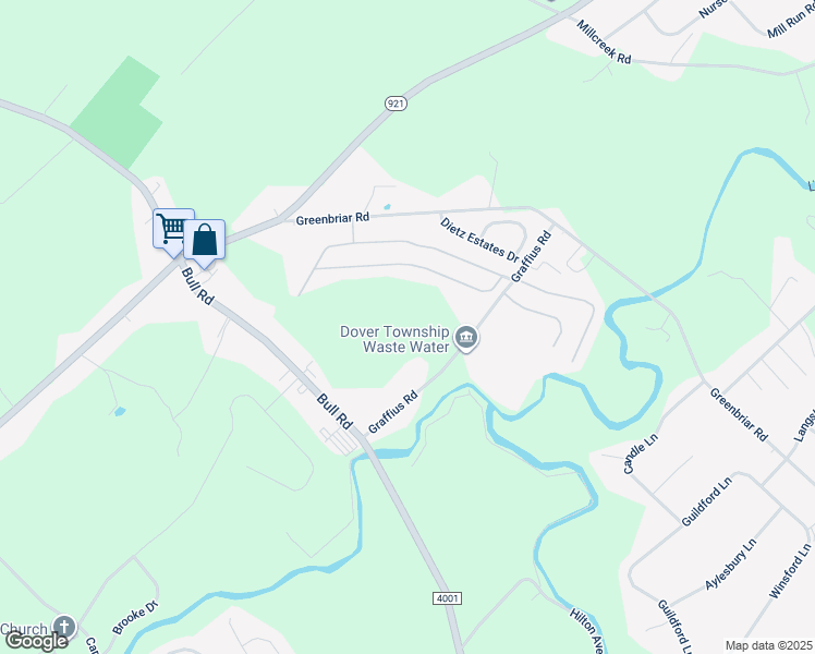 map of restaurants, bars, coffee shops, grocery stores, and more near 135 Grantway Drive in York
