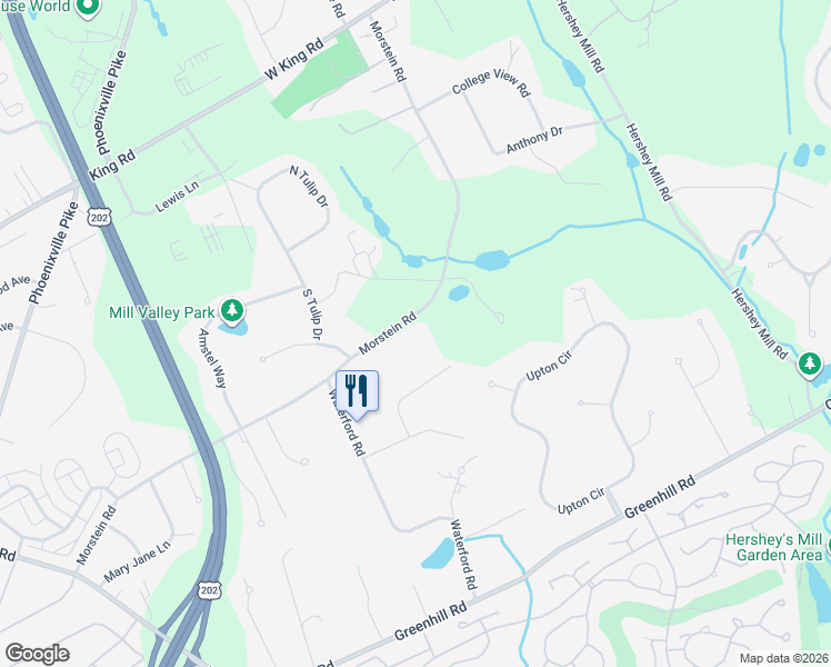 map of restaurants, bars, coffee shops, grocery stores, and more near 1416 Morstein Road in West Chester