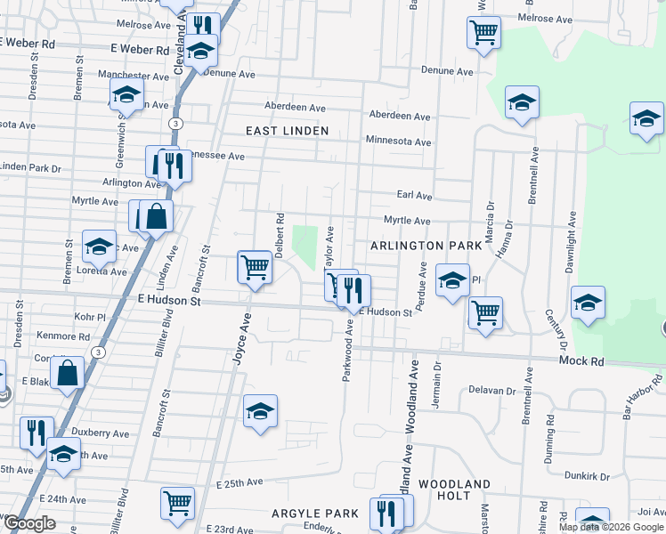 map of restaurants, bars, coffee shops, grocery stores, and more near 2294 Taylor Avenue in Columbus