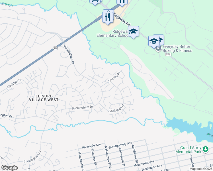 map of restaurants, bars, coffee shops, grocery stores, and more near 3A Sterling Street in Manchester Township