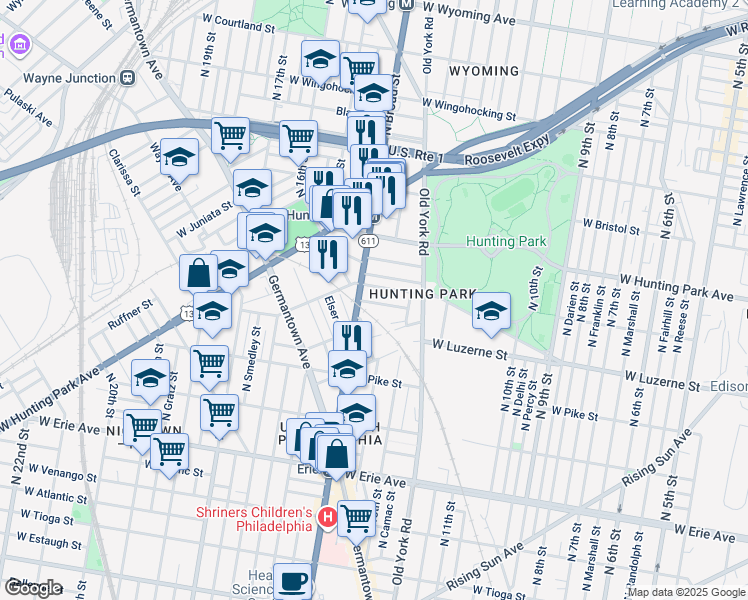 map of restaurants, bars, coffee shops, grocery stores, and more near in Philadelphia
