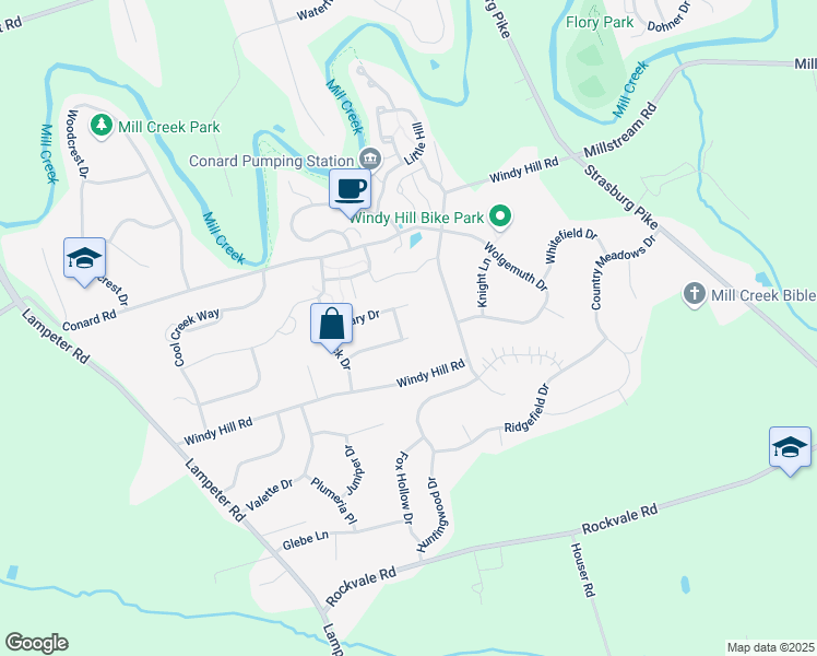 map of restaurants, bars, coffee shops, grocery stores, and more near 103 Cindy Lane in Lancaster