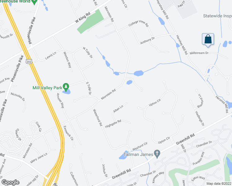 map of restaurants, bars, coffee shops, grocery stores, and more near 1414 Morstein Road in West Chester