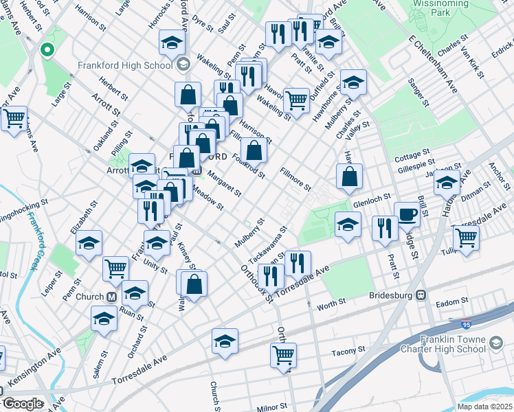 map of restaurants, bars, coffee shops, grocery stores, and more near 4701 Hawthorne Street in Philadelphia