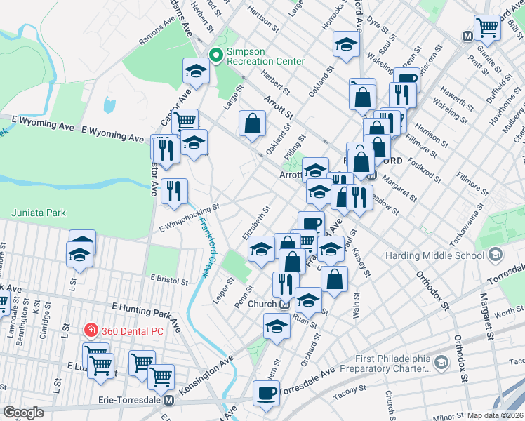 map of restaurants, bars, coffee shops, grocery stores, and more near in Philadelphia