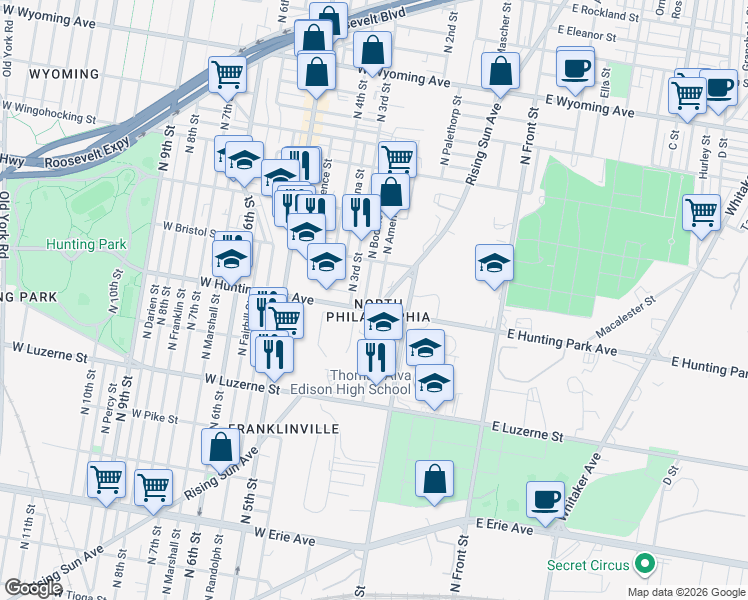map of restaurants, bars, coffee shops, grocery stores, and more near 4231 North 3rd Street in Philadelphia